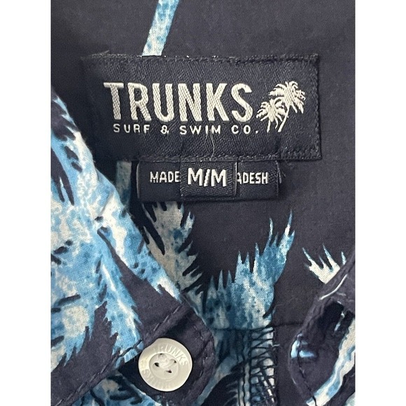 Trunks Surf And Swim Mens Navy Blue Size M Palm Tree Short Sleeve Tropical Shirt - Picture 6 of 11